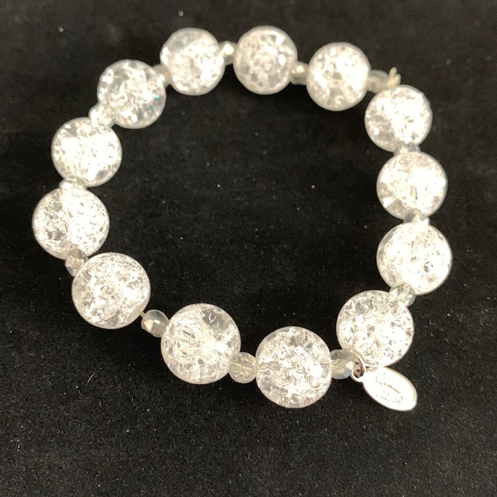 Cookie‎ Lee Silver Tone Sparkly Glass Beaded stretch Bracelet